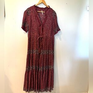 Free People Rare Feeling Chic Hippie Pleated Maxi Dress Women’s Size Large